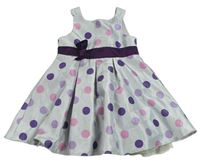 Šedo-fialovo-růžové puntíkaté slavnostní šaty Mothercare