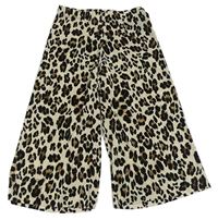Smetanovo-černo-hnědé žebrované široké culottes kalhoty s leopardím vzorem Matalan