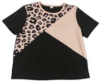 Černo-růžové sportovní tričko s leopardím vzorem