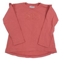 Jahodová mikina s výšivkou a volánky 