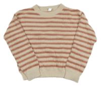 Smetanovo-růžový pruhovaný chlupatý svetr Yigga