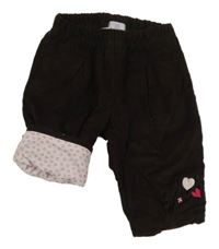 Hnědé podšité manšestráky se srdíčky 