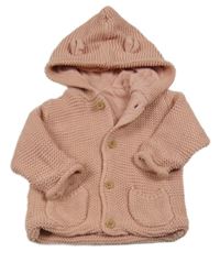 Růžový propínací podšitý svetr s kapucí George