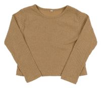 Béžové žebrované crop úpletové triko Shein