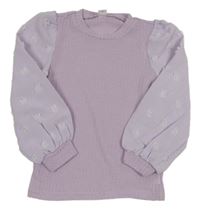 Lila triko s balonovými rukávy s puntíky Shein