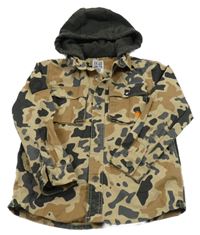 Béžovo-šedo-černá amry plátěná bunda s teplákovou kapucí Next