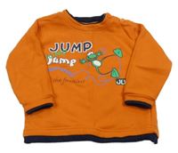 Oranžovo-tmavomodrá mikina se žábou 