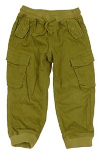 Zelené plátěné cargo cuff kalhoty s úpletovým pasem Mothercare