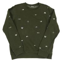 Tmavozelená mikina s obrázky Hema