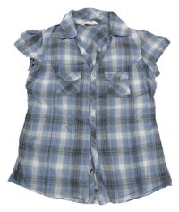 Modro-bílo-šedá kostkovaná třpytivá halenka H&M