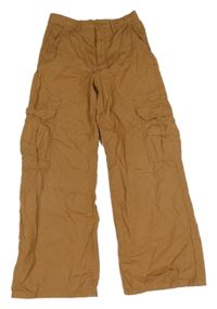 Hnědé plátěné cargo široké kalhoty H&M