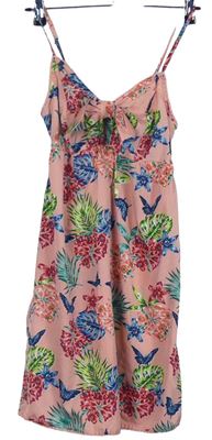 Dámské růžové květované šaty s mašlí Primark 
