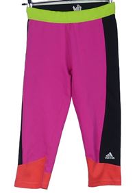 Dámské neonově růžovo-černé sportovní capri legíny Adidas 