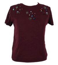 Nové - Dámské vínové pletené tričko a kamínky M&S