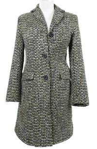 Dámský černo-béžovo-světlemodrý vzorovaný kabát 