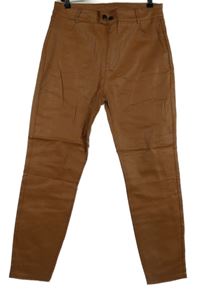 Dámské skořicové koženkové slim kalhoty 