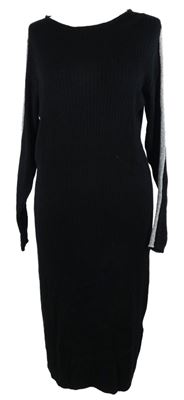 Dámské černé svetrové žebrované šaty s pruhy Up2Fashion 