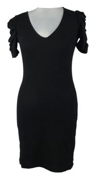 Dámské černé úpletové šaty s řasenými rukávy MNG 