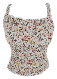 Dámský bílo-barevný kytičkovaný žabičkový crop top FB Sister 
