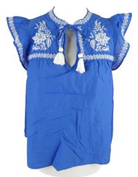 Dámská safírová boho halenka s výšivkou H&M