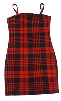 Červeno-černé kostičkované šaty 