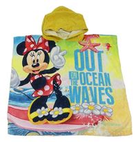 Žluto-zelené froté osuškové pončo s Minnie a kapucí