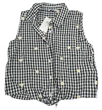 Černo-bílá kostkovaná crop halenka s kytičkami Primark