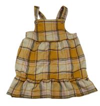 Hořčicovo-bílo-růžovo-černé kostkované laclové šaty Tu