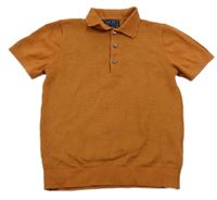 Rezavo-béžové melírované pletené polo tričko Next