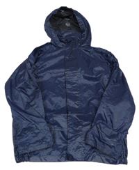 Tmavomodrá šusťáková nepromokavá bunda s kapucí 