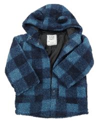 Tmavomodrá kostkovaná huňatá podšitá bunda s kapucí Matalan