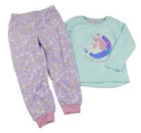 2set - Mintovo-fialové fleecové pyžamo s jednorožcem Primark