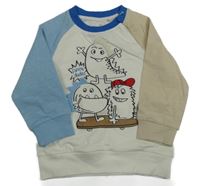 Bílo-modro-béžové triko s dinosaury Topomini