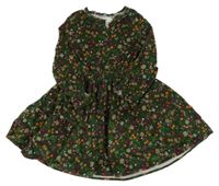 Tmavozelené manšestrové šaty s kytičkami C&A