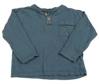 Tmavomodro-šedé triko s kapsou a knoflíky Zara