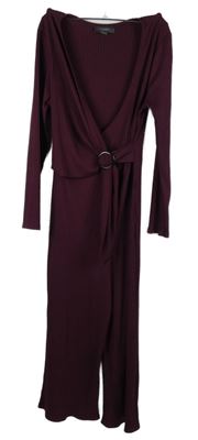 Dámský vínový žebrovaný kalhotový overal s překřížením Primark