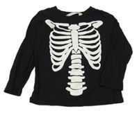 Černé bavlněné triko s kostlivcem H&M