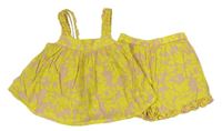 2set - Béžovo-žlutý květovaný crop top + kraťasy Next