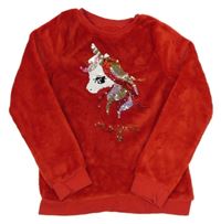 Červená chlupatá mikina s překlápěcími flitry H&M