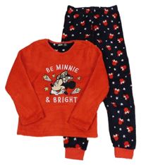 Červeno-tmavomodré chlupaté pyžamo s Minnie Disney