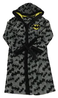Šedo-černý chlupatý župan s Batmanem a kapucí 