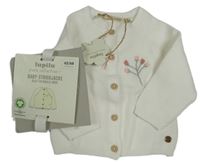 Nový - Bílý propínací svetr s kytičkami Lupilu