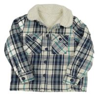 Bílo-tmavomodrá kostkovaná zateplená košilová bunda Nutmeg