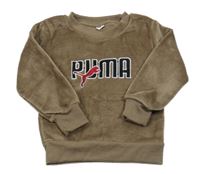 Hnědošedá žebrovaná plyšová teplá mikina s logem PUMA