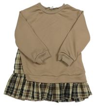 Hnědé teplákové šaty s kostkovanou sukní shein