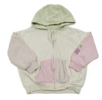 Smetanovo-zeleno-růžová propínací mikina s kapucí George