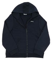 Tmavomodrá propínací mikina s logem a kapucí Slazenger