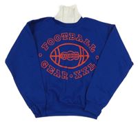 Modrá mikina s červeným potiskem a stojáčkem