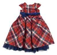 Červeno-tmavomodro-bílé kostkované šusťákové slavnostní šaty 