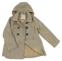 Béžovo-bílo-černý vzorovaný podšitý kabát s kapucí C&A